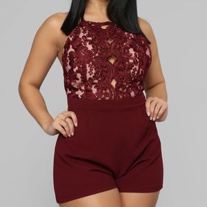 Burgundy Lace Romper